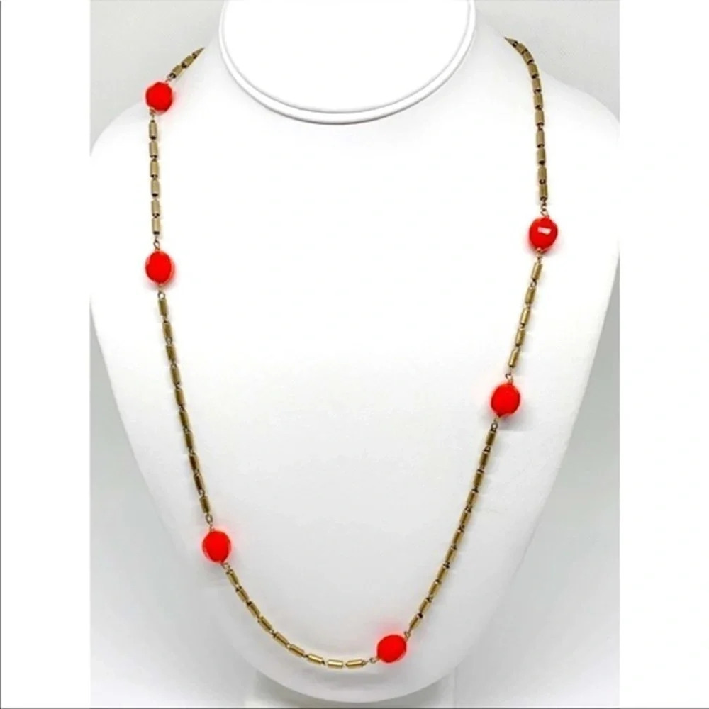 J. Crew Orange & Gold Beaded Long Necklace
